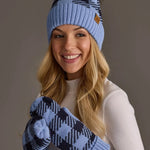 Light Blue & Navy Plaid Knit Pom Hat - Juli's Wearable Art