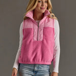 Light Pink & Pink Colorblock Sherpa Vest - Juli's Wearable Art