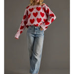Light Pink & Red Heart Sweater - Juli's Wearable Art
