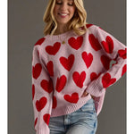 Light Pink & Red Heart Sweater - Juli's Wearable Art