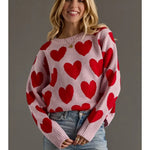 Light Pink & Red Heart Sweater - Juli's Wearable Art