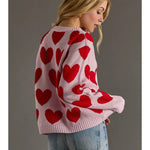 Light Pink & Red Heart Sweater - Juli's Wearable Art