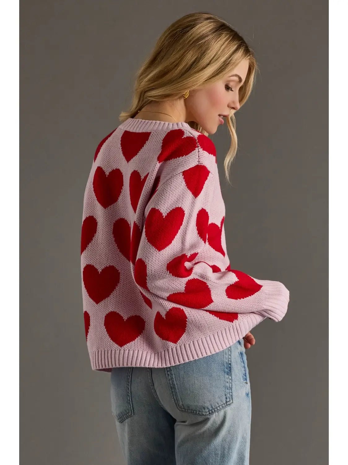 Light Pink & Red Heart Sweater - Juli's Wearable Art