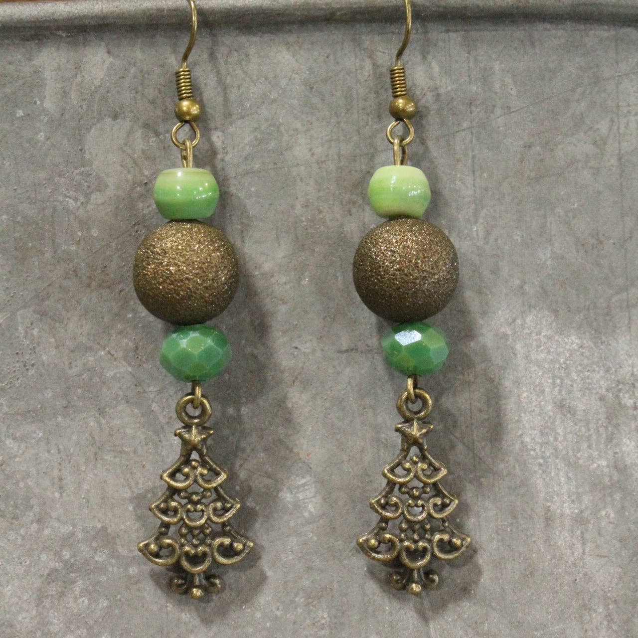 Lighting Up The Christmas Tree Green Dangle Drop Earrings - Juli's Wearable Art