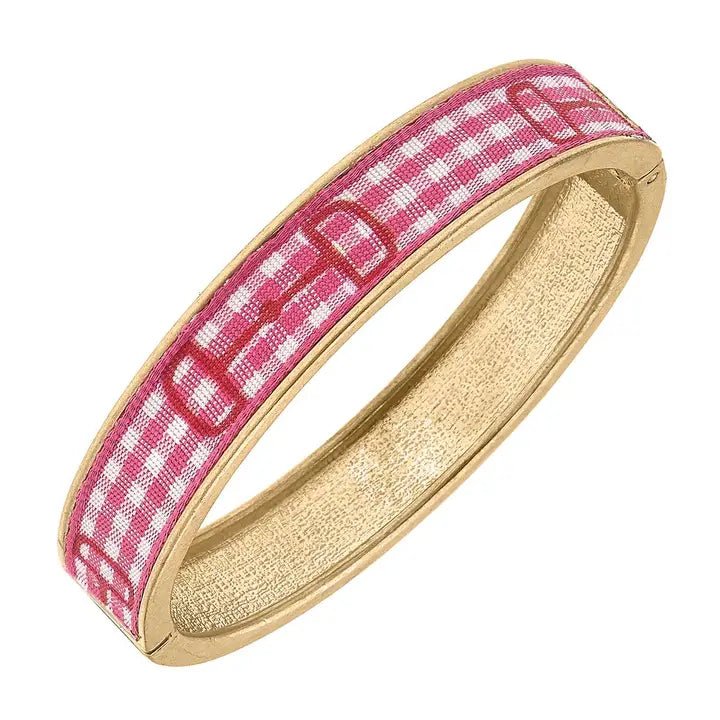 Lindsey Gingham Horsebit Hinge Bangle in Pink - Juli's Wearable Art