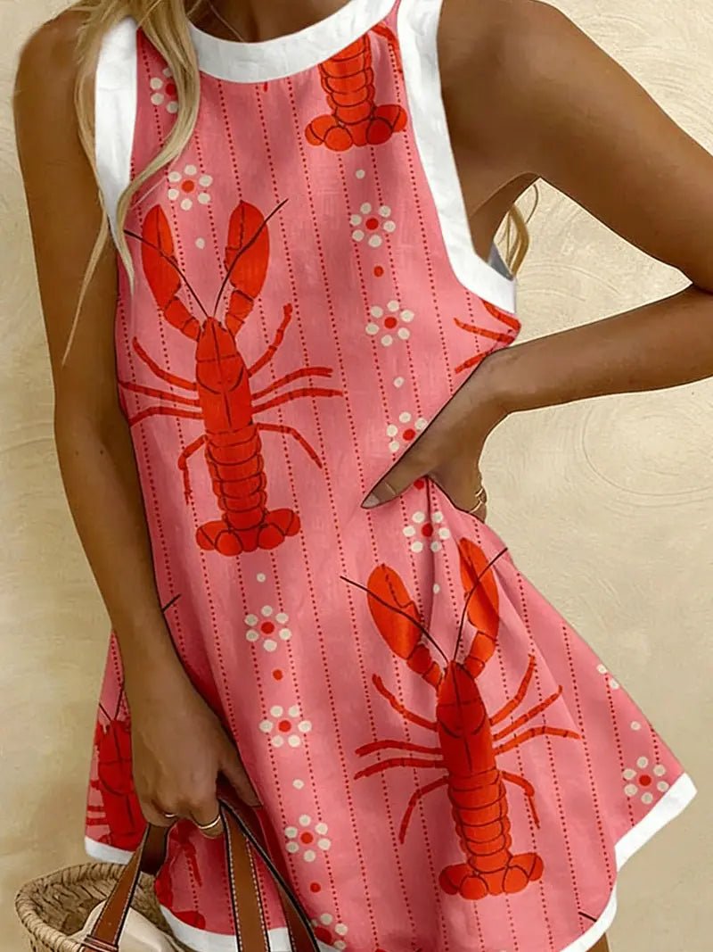 Lobster Print Sleeveless Casual Dress