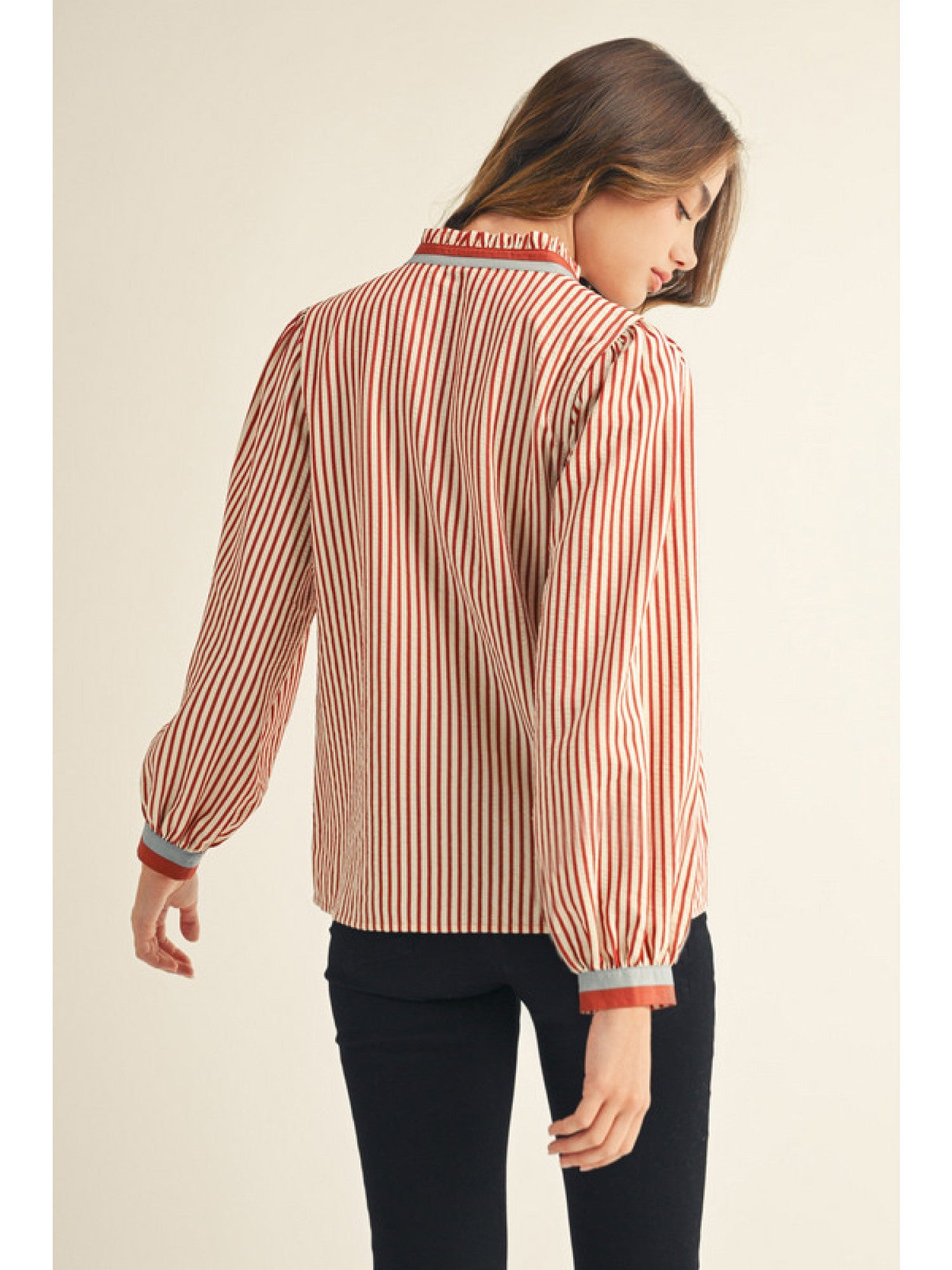 Long Sleeve Button Down Stripe Top – Brick - Juli's Wearable Art