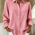Loose Solid Color Corduroy Button Shirt – Pink - Juli's Wearable Art
