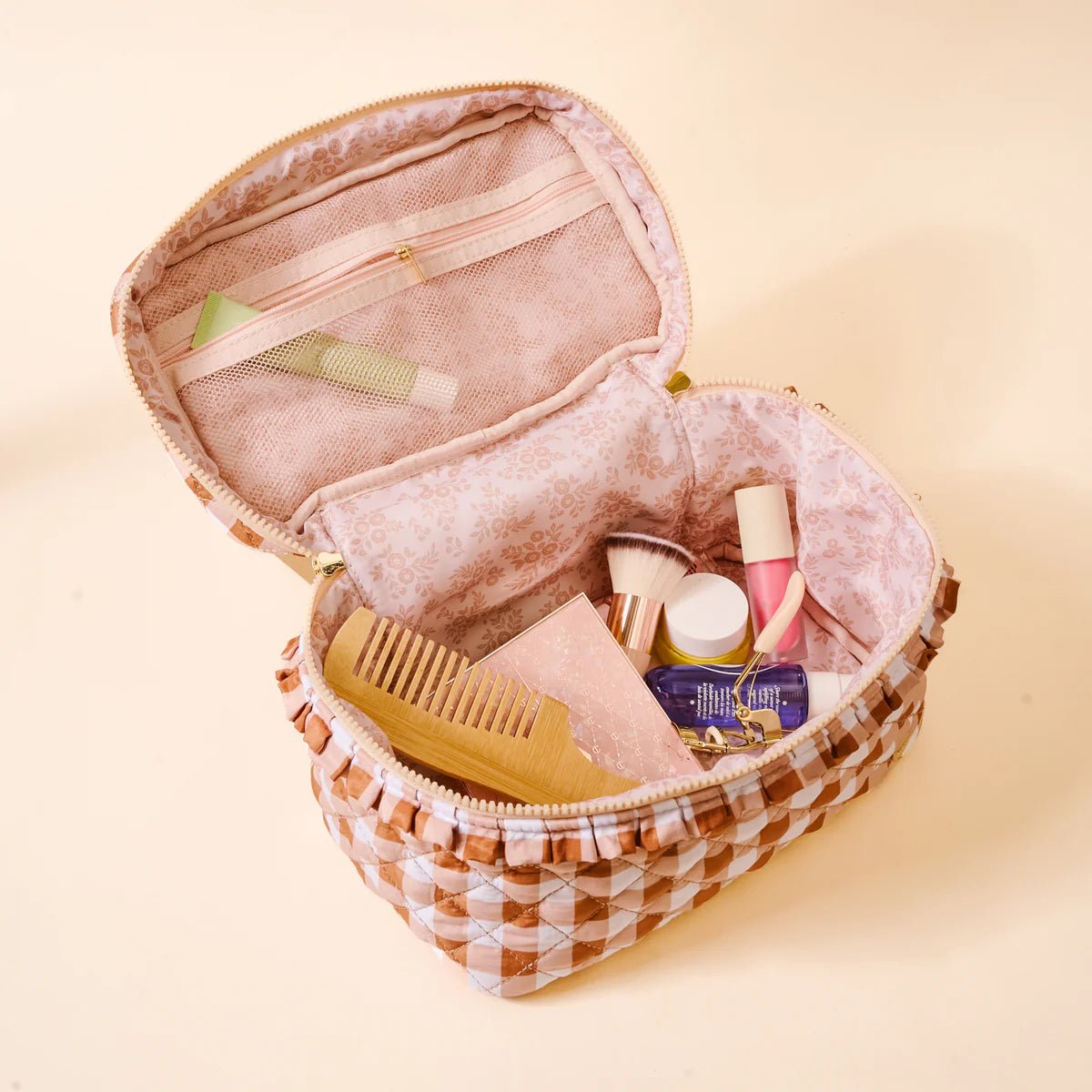 Maple Gingham Glam & Go Quilted Cosmetic Bag - Juli's Wearable Art