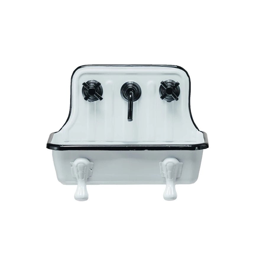 Metal Sink Soap Dish w/ Faucet, White & Black - Juli's Wearable Art