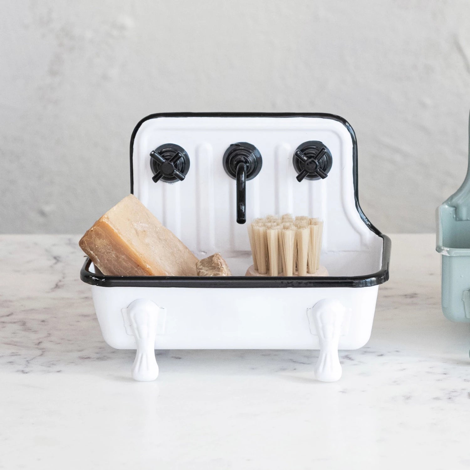 Metal Sink Soap Dish w/ Faucet, White & Black - Juli's Wearable Art