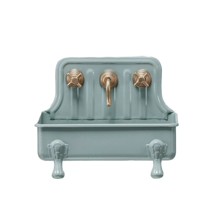 Metal Sink Soap Dish with Faucet – Grey & Gold Finish - Juli's Wearable Art