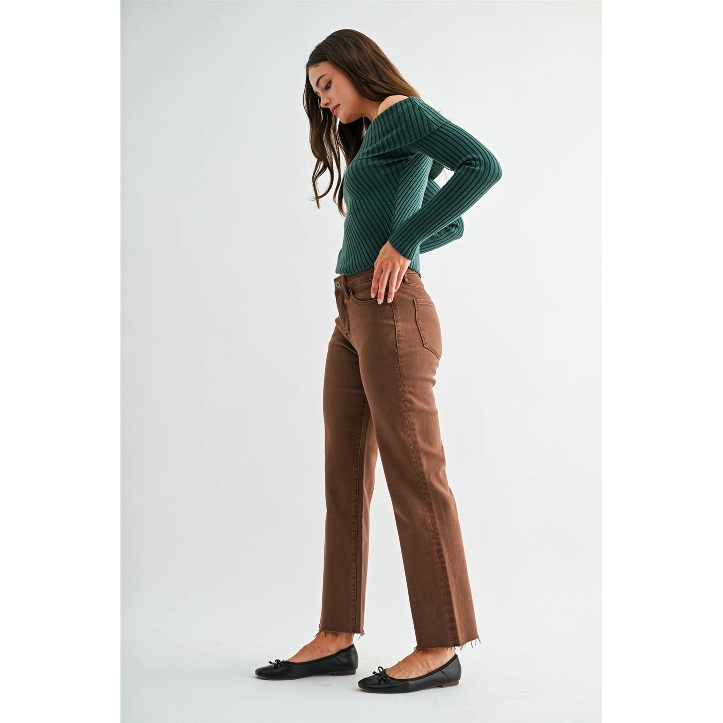 MICA Denim High Rise Straight Ankle Tummy Tuck Jeans | Tobacco Brown - Juli's Wearable Art