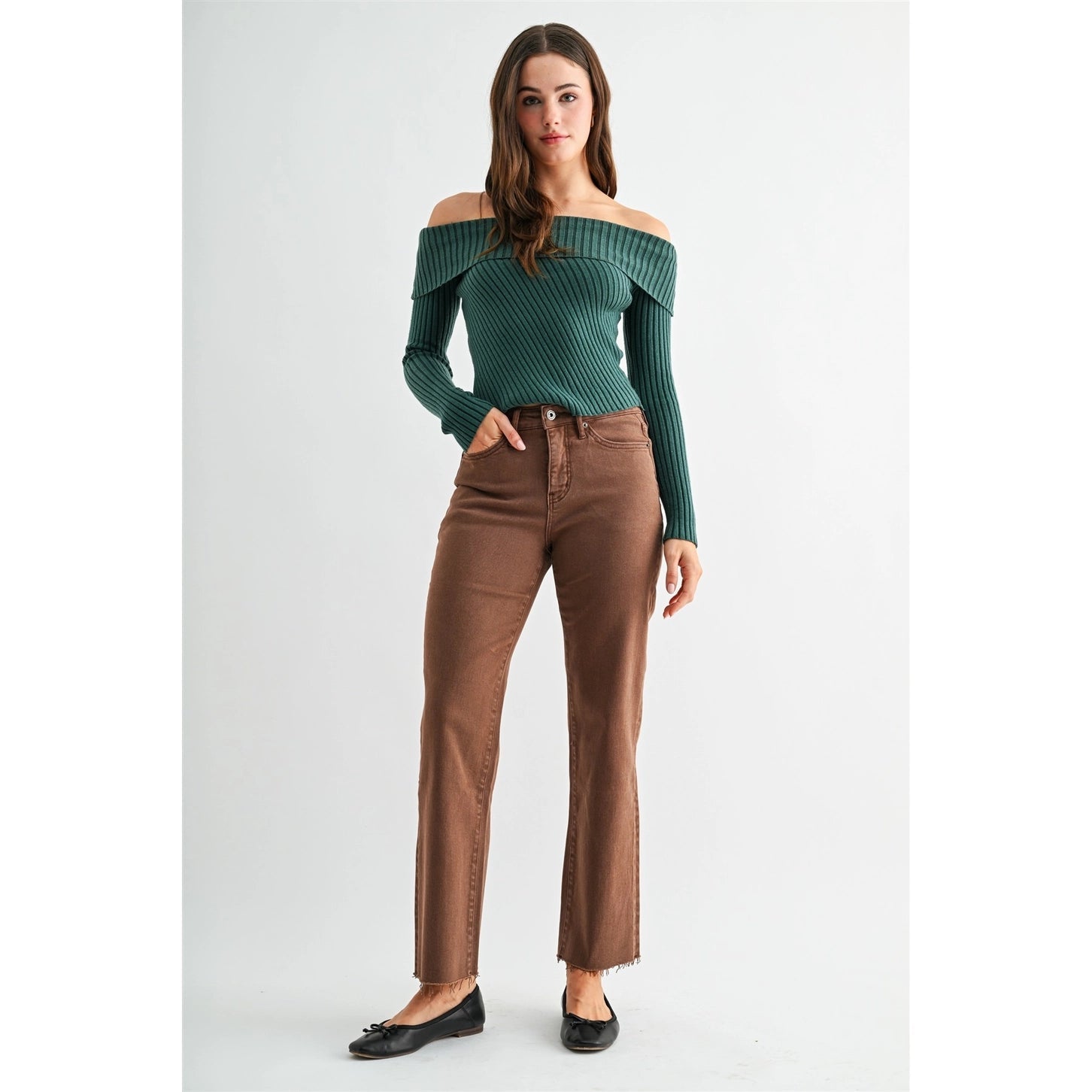 MICA Denim High Rise Straight Ankle Tummy Tuck Jeans | Tobacco Brown - Juli's Wearable Art