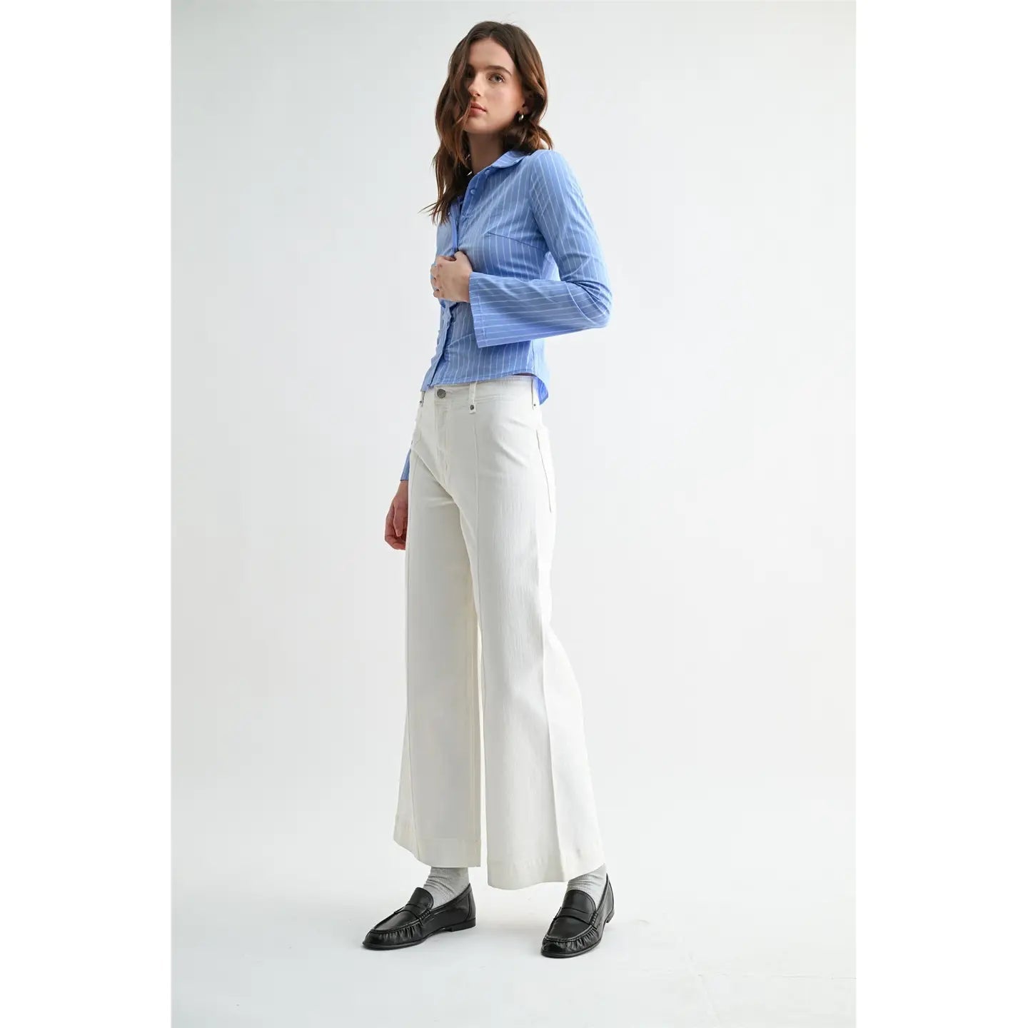 Mica High Rise Wide Leg Ankle Pant | White