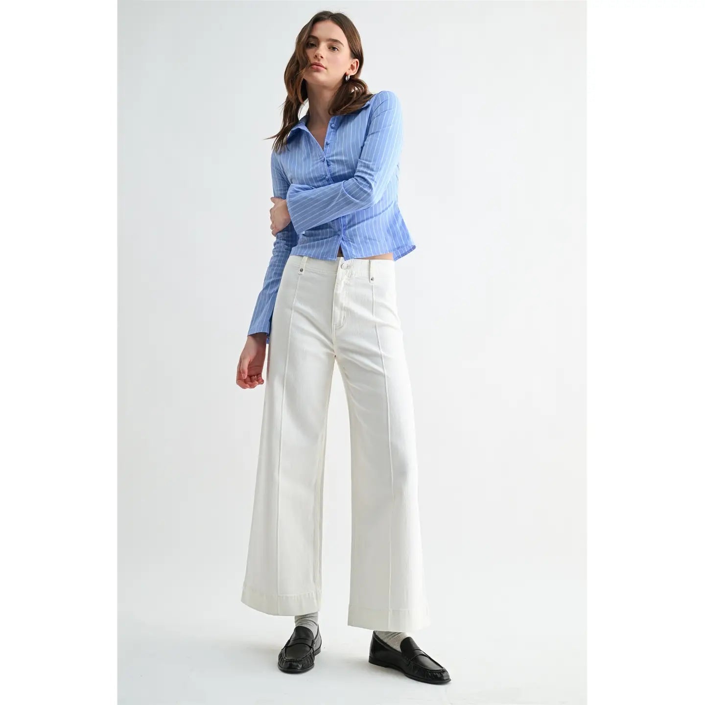 Mica High Rise Wide Leg Ankle Pant | White