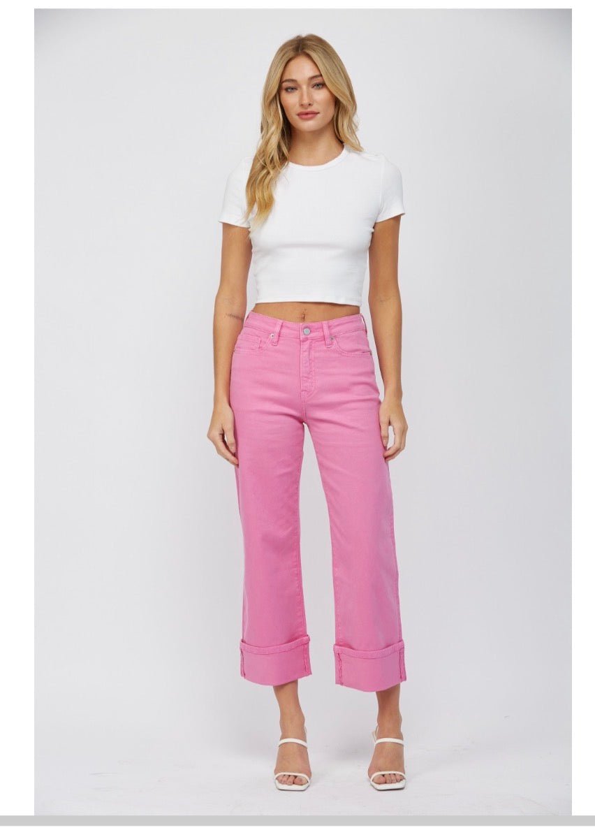 Mica High Rise Wide Leg Cropped Cuff Jeans | Brilliant Rose