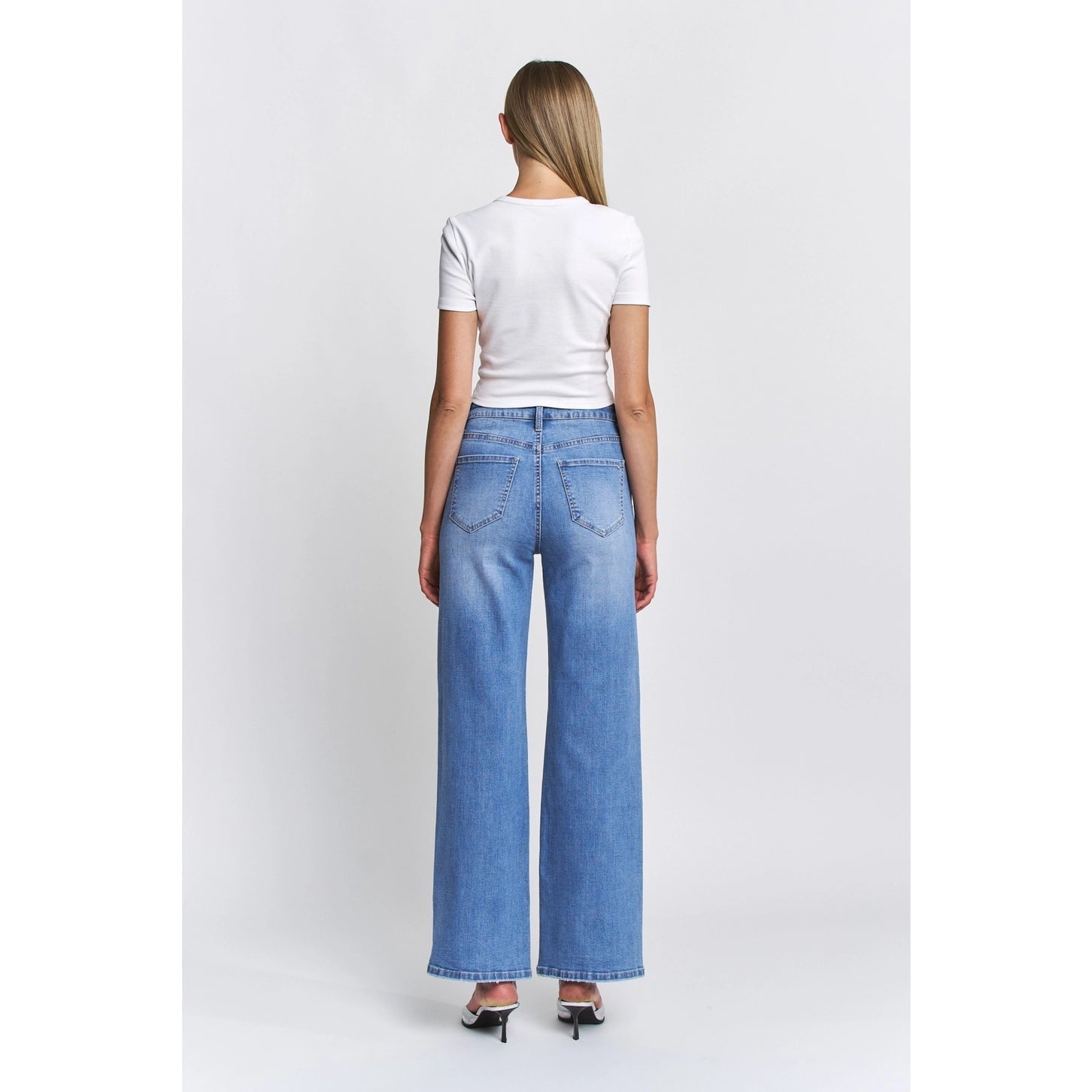 MICA High Rise Wide Leg Sparking Bow Embellished Jeans | Bluish Eyes - Juli's Wearable Art