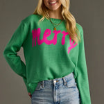 Mint Green “Merry” Knit Holiday Sweater - Juli's Wearable Art