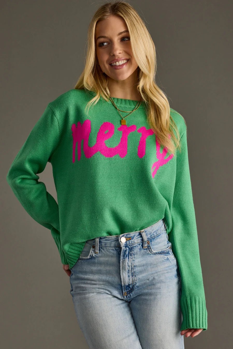 Mint Green “Merry” Knit Holiday Sweater - Juli's Wearable Art