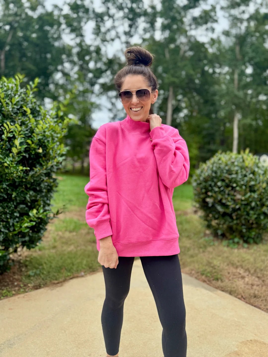 Mock Neck Sweatshirt | Hot Pink