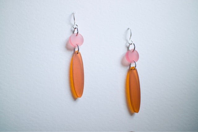 Modern Circle-and-Drop Earrings | Orange & Pink