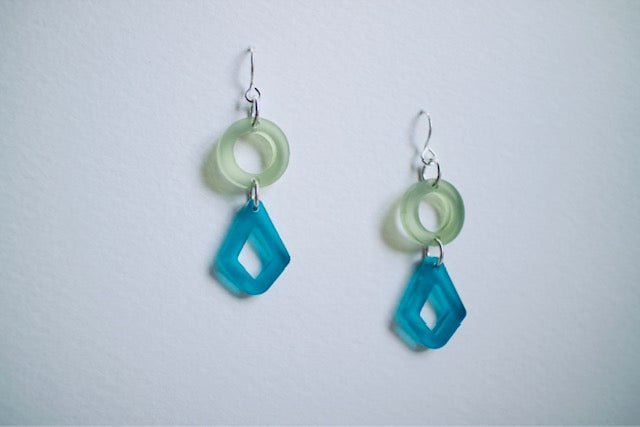 Modern Geometric Drop Earrings | Turquoise & Green - Juli's Wearable Art