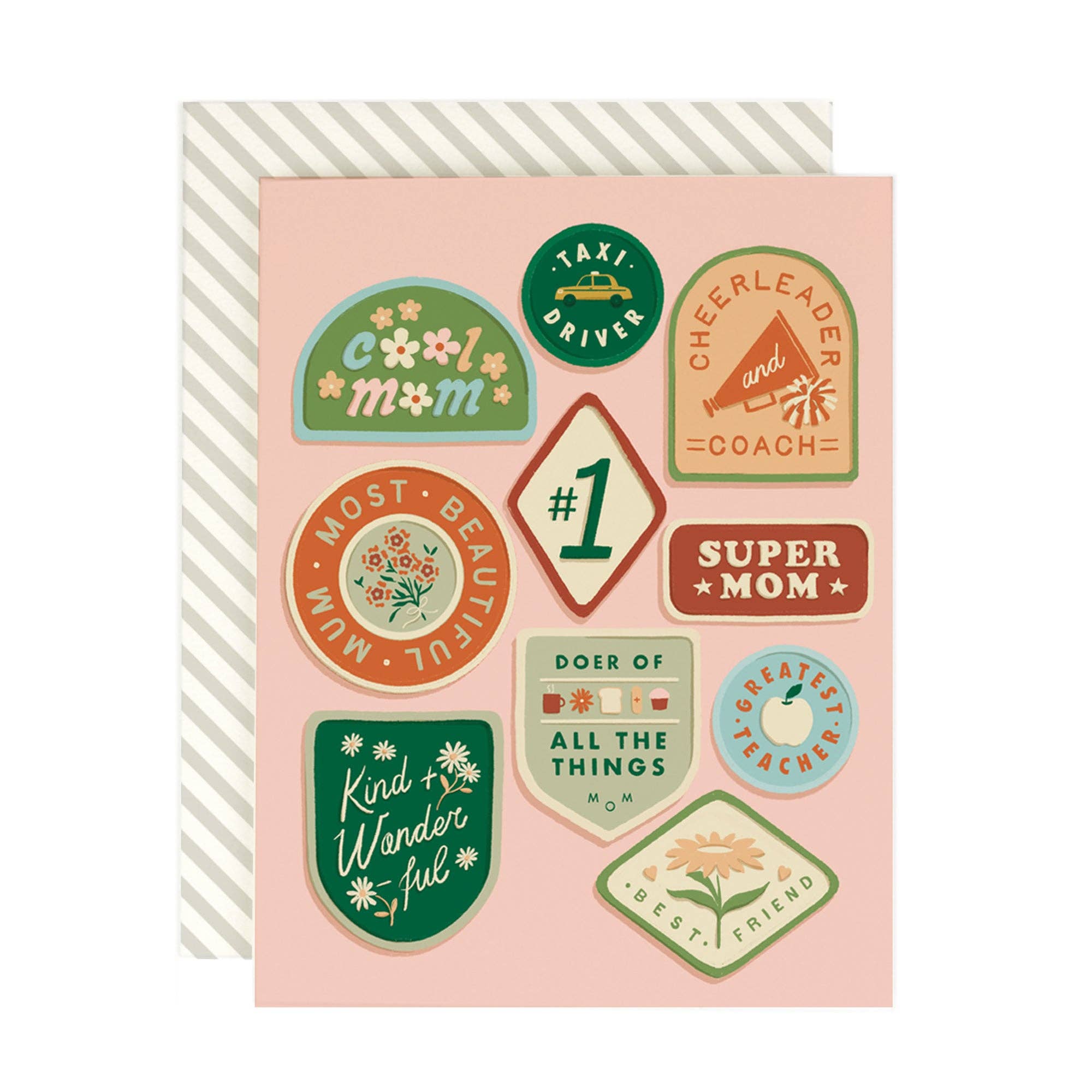 Mom Merit Badges Greeting Card - Juli's Wearable Art