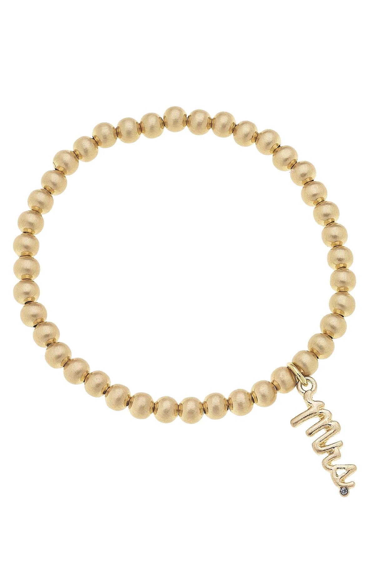 Mrs. Cursive Script Ball Bead Stretch Bracelet in Satin Gold - Juli's Wearable Art