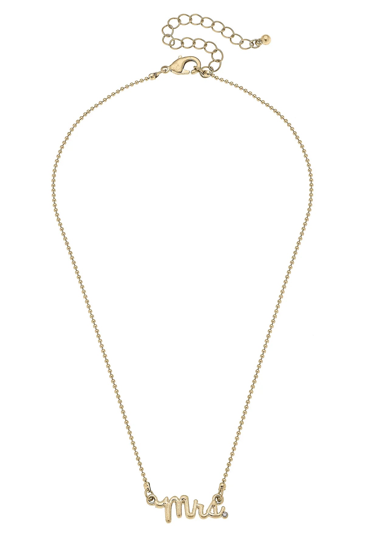 Mrs. Cursive Script Necklace in Shiny Gold