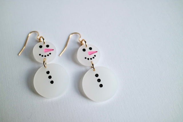 Mrs. Snowman Dangle Acrylic Earrings - Juli's Wearable Art