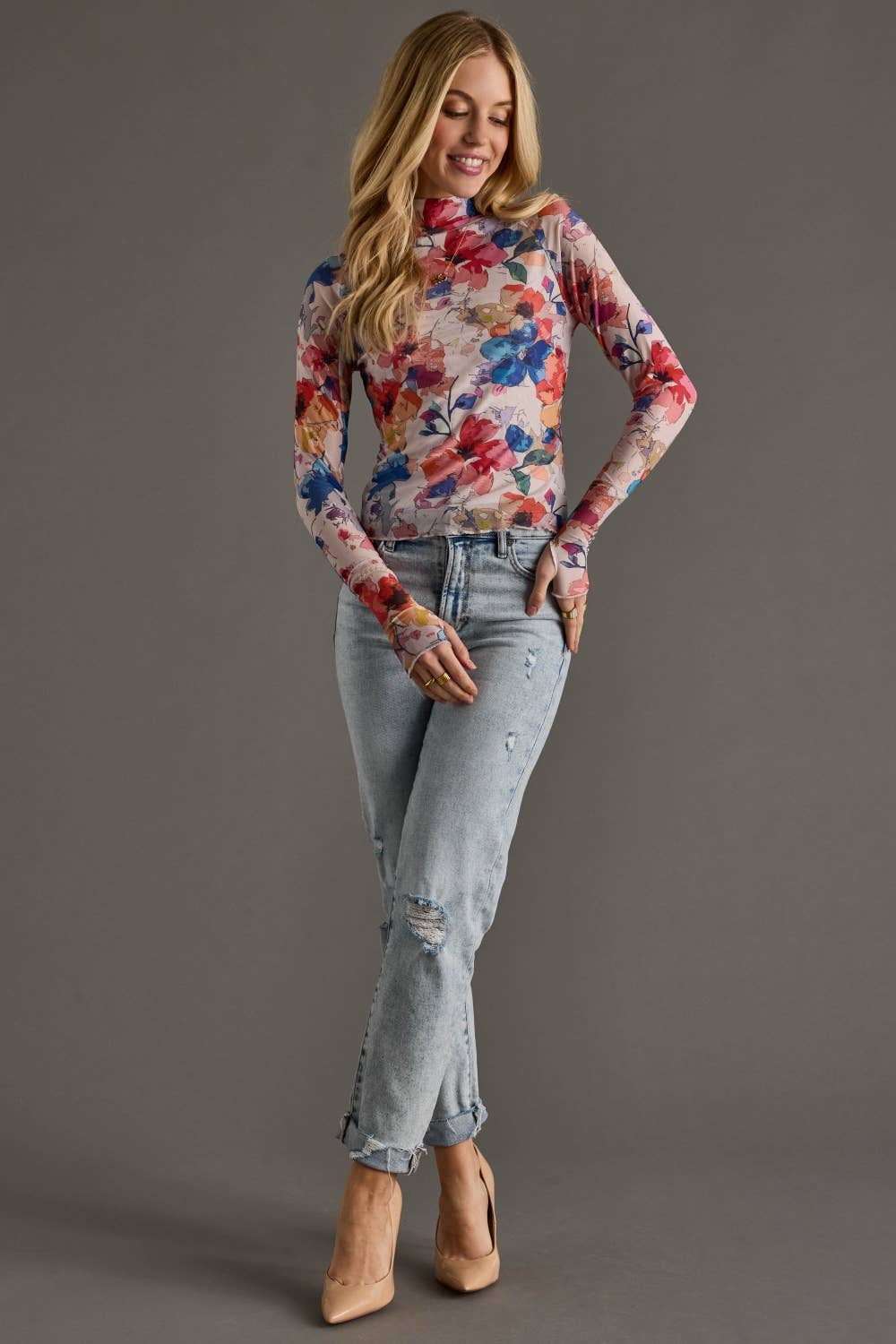 Multicolored Abstract Floral Mesh Top - Juli's Wearable Art