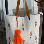 Multicolored Nutcracker Design & Pom Tassel Tote Bag - Juli's Wearable Art