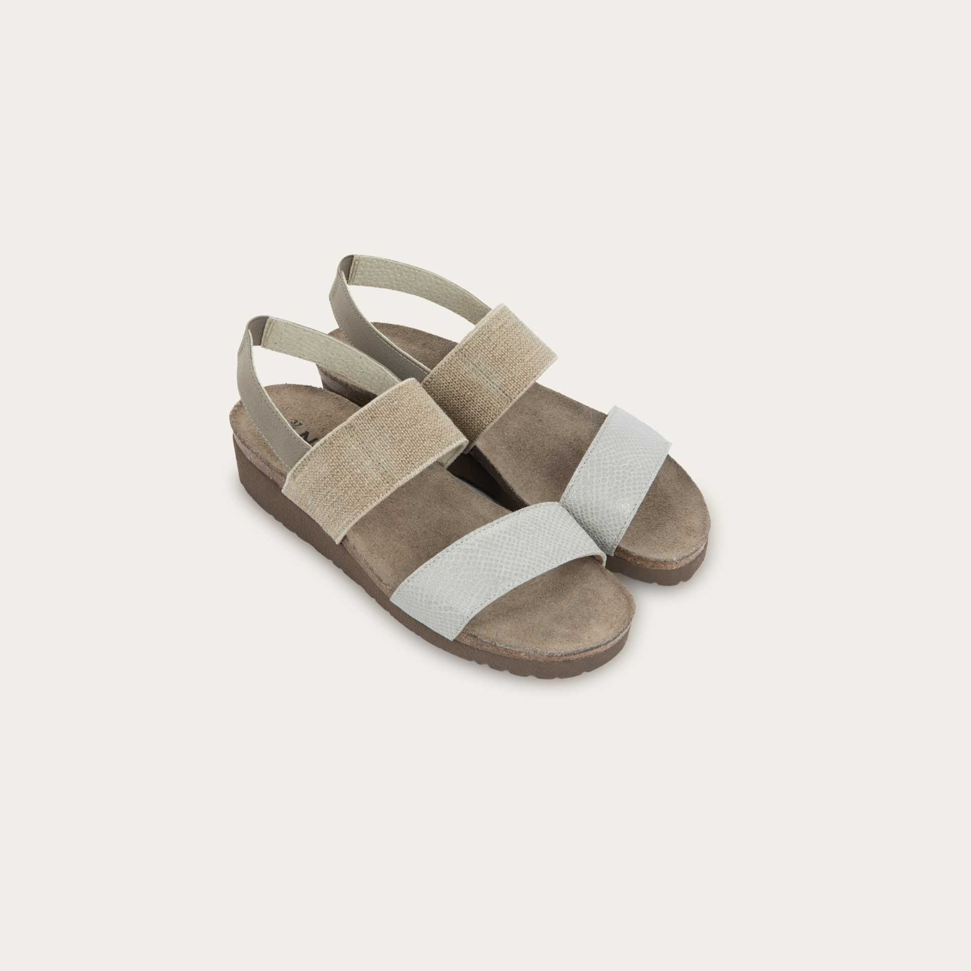 NAOT Amy Sandals | Beige Lizzard Leather/Beige Elastic - Juli's Wearable Art