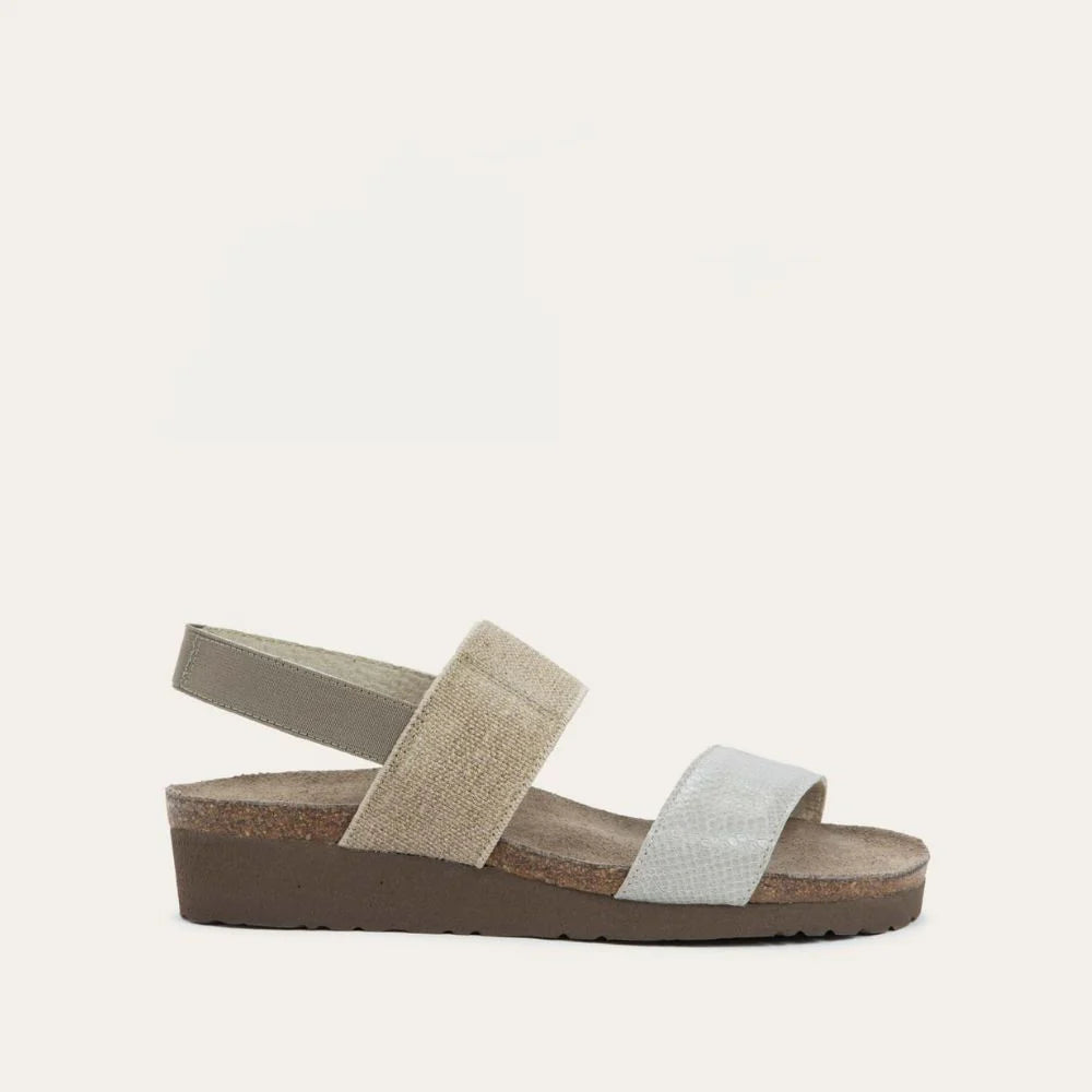 NAOT Amy Sandals | Beige Lizzard Leather/Beige Elastic - Juli's Wearable Art