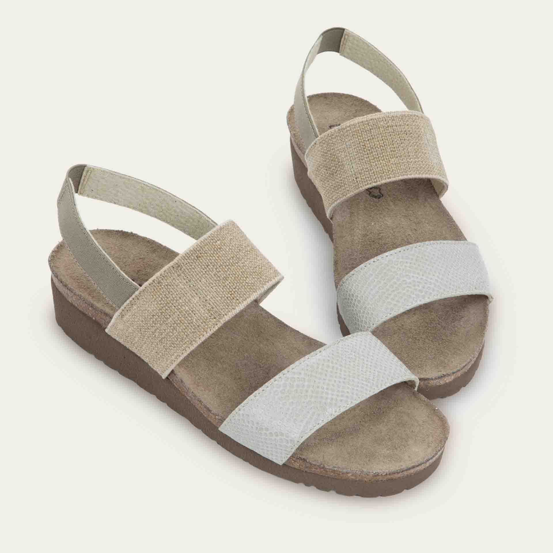 NAOT Amy Sandals | Beige Lizzard Leather/Beige Elastic - Juli's Wearable Art