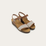 NAOT Cecile Sandal - Latte Brown Leather/Sand Raffia - Juli's Wearable Art