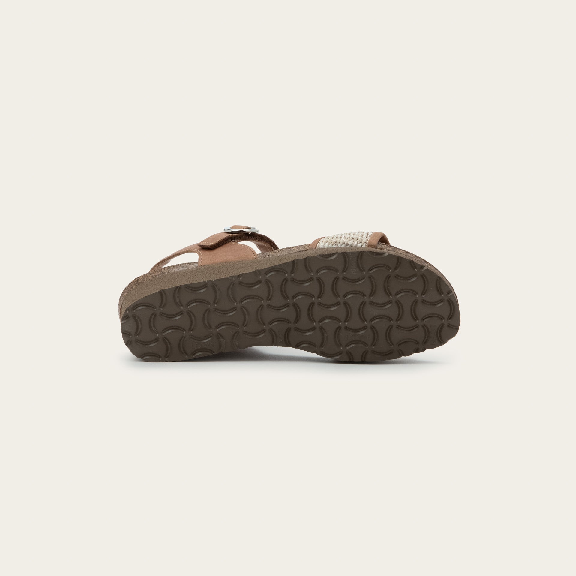 NAOT Cecile Sandal - Latte Brown Leather/Sand Raffia - Juli's Wearable Art