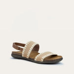 NAOT Dylan Sandals | Latte Brown Leather/Sandy/Ivory Stretch - Juli's Wearable Art