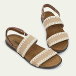 NAOT Dylan Sandals | Latte Brown Leather/Sandy/Ivory Stretch - Juli's Wearable Art
