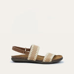 NAOT Dylan Sandals | Latte Brown Leather/Sandy/Ivory Stretch - Juli's Wearable Art