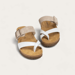 NAOT Fresno Sandals | White Pearl Leather/Sand Stone Suede - Juli's Wearable Art