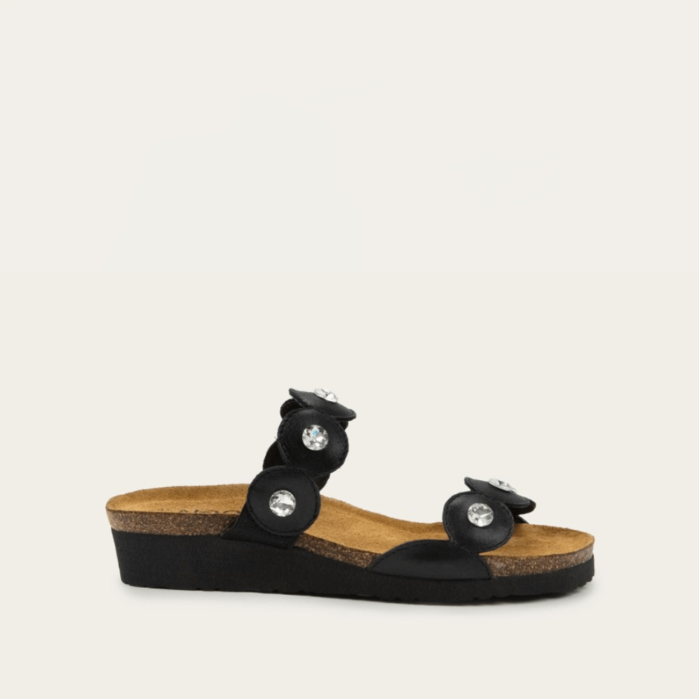 NAOT Hailey Sandal - Shiny Black Leather - Juli's Wearable Art