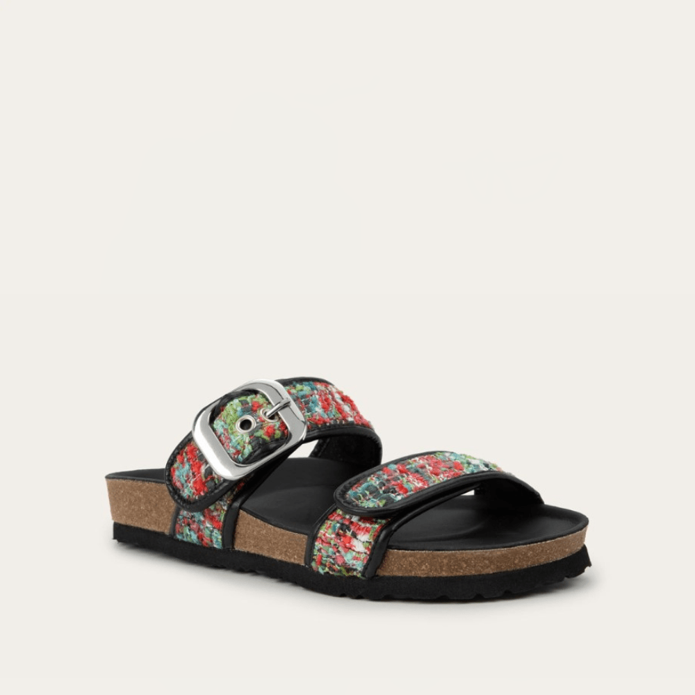 NAOT Nashville Sandal - Pink & White Tweed/Black Leather - Juli's Wearable Art
