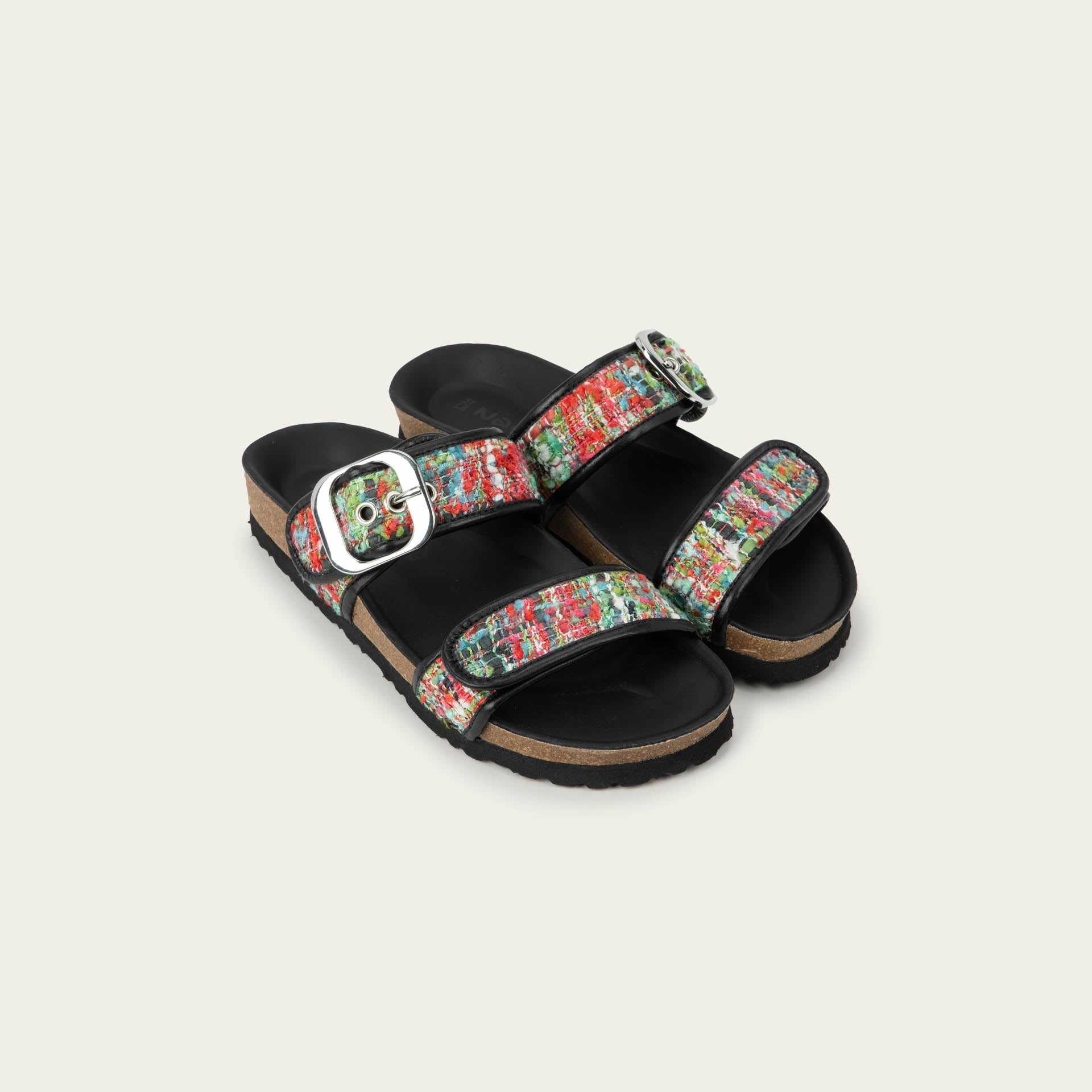 NAOT Nashville Sandal - Pink & White Tweed/Black Leather - Juli's Wearable Art
