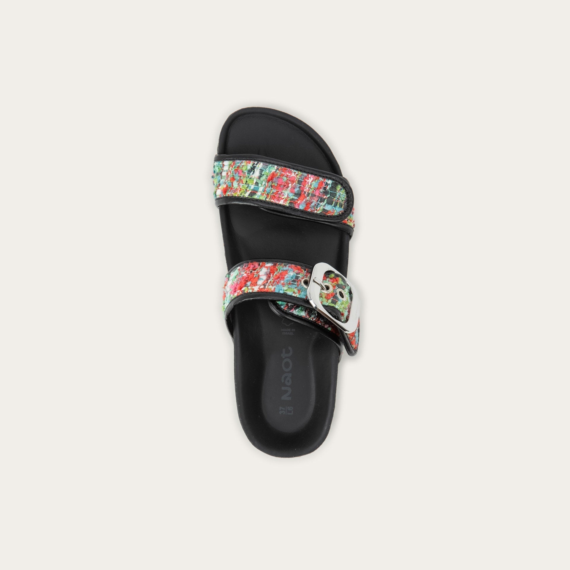 NAOT Nashville Sandal - Pink & White Tweed/Black Leather - Juli's Wearable Art
