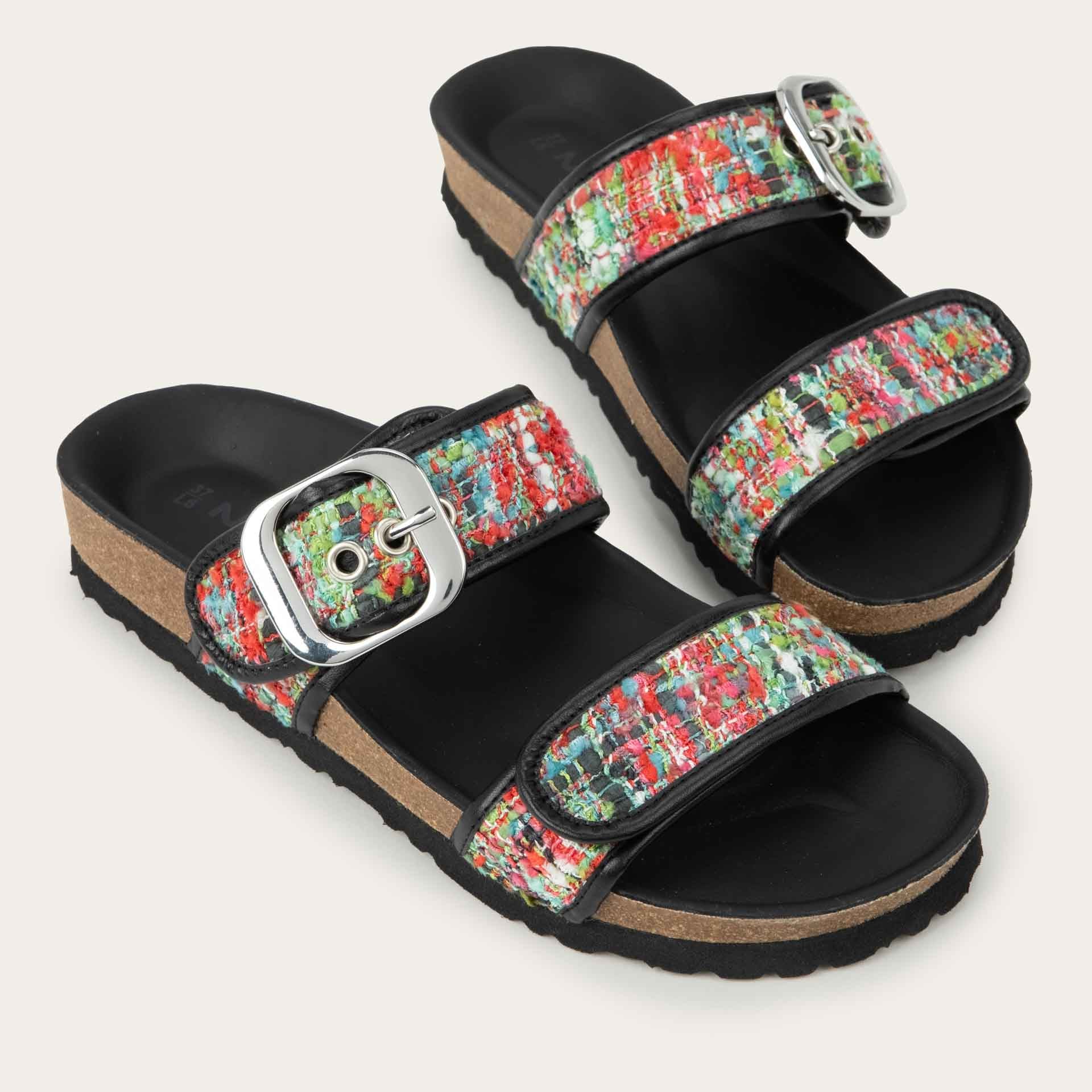 NAOT Nashville Sandal - Pink & White Tweed/Black Leather - Juli's Wearable Art