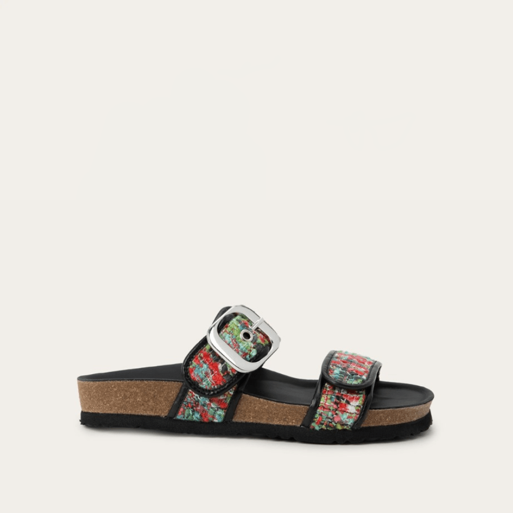 NAOT Nashville Sandal - Pink & White Tweed/Black Leather - Juli's Wearable Art