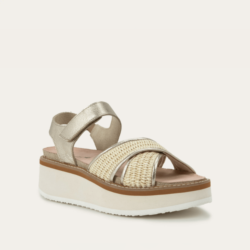 NAOT Pavlova Sandal - Radiant Gold Leather / Blonde Raffia - Juli's Wearable Art