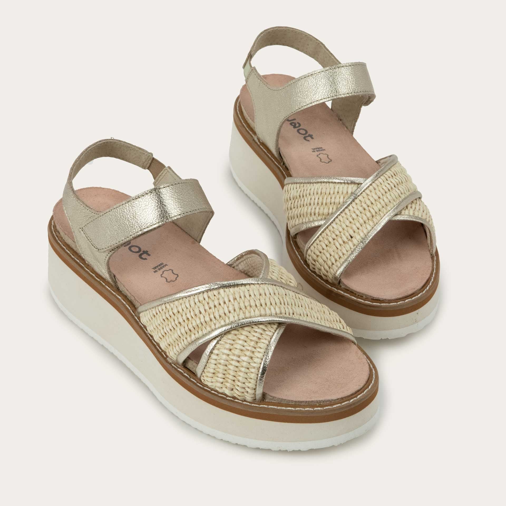 NAOT Pavlova Sandal - Radiant Gold Leather / Blonde Raffia - Juli's Wearable Art
